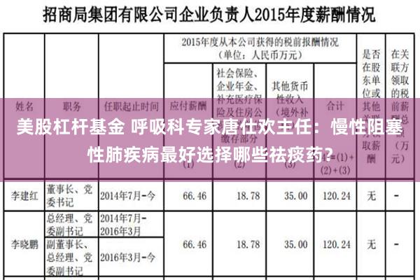 美股杠杆基金 呼吸科专家唐仕欢主任：慢性阻塞性肺疾病最好选择哪些祛痰药？