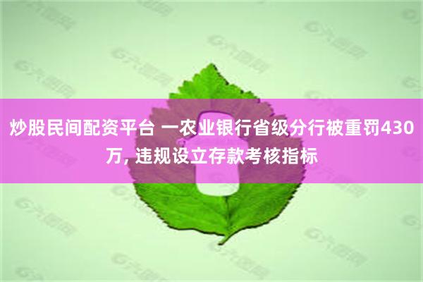 炒股民间配资平台 一农业银行省级分行被重罚430万, 违规设立存款考核指标