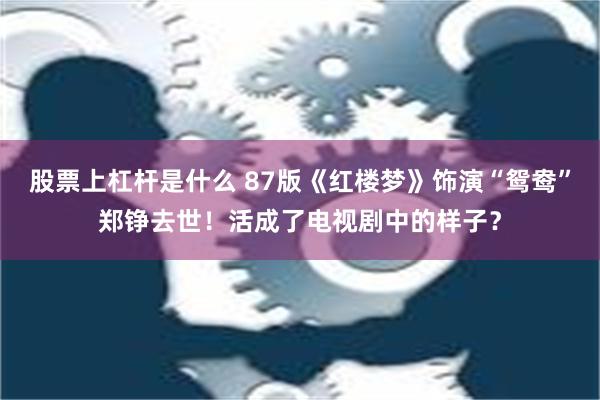 股票上杠杆是什么 87版《红楼梦》饰演“鸳鸯”郑铮去世！活成了电视剧中的样子？